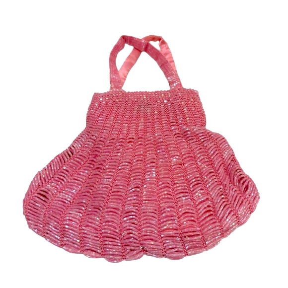 Pink Beaded Vintage Styled Seashell Shape Clutch Wristlet Handbag - Picture 3 of 8